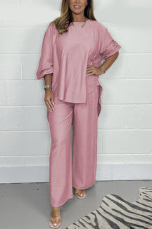 Conjunto Casual de Cetim com Gola Redonda