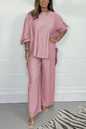 Conjunto Casual de Cetim com Gola Redonda