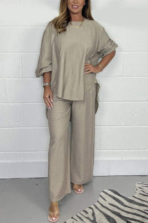 Conjunto Casual de Cetim com Gola Redonda