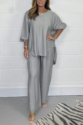 Conjunto Casual de Cetim com Gola Redonda