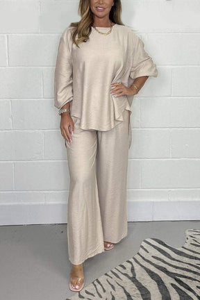Conjunto Casual de Cetim com Gola Redonda