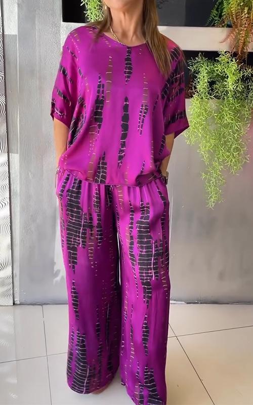 Conjunto Casual de Cetim com Gola Redonda de Duas Peças - 5