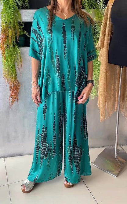 Conjunto Casual de Cetim com Gola Redonda de Duas Peças - 10