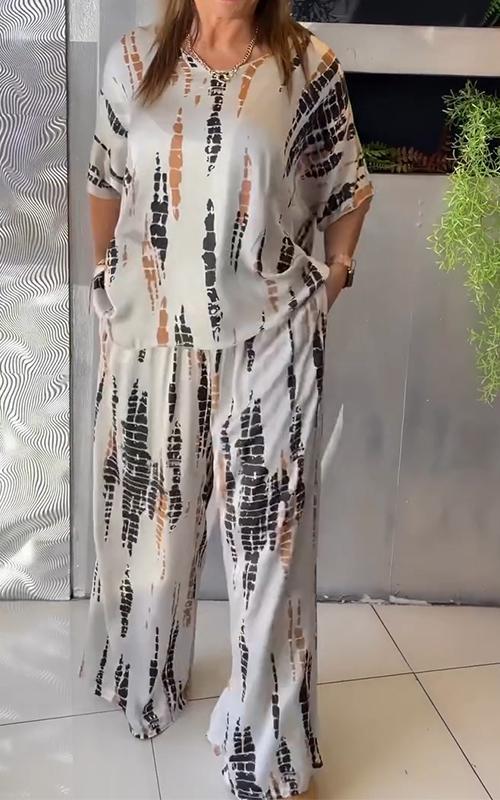 Conjunto Casual de Cetim com Gola Redonda de Duas Peças