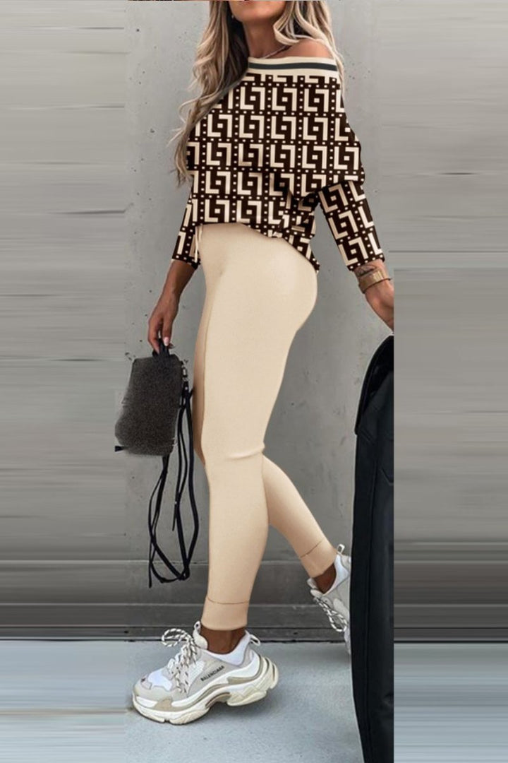 Conjunto de Blusa de Manga Longa e Calças com Blocos de Cor