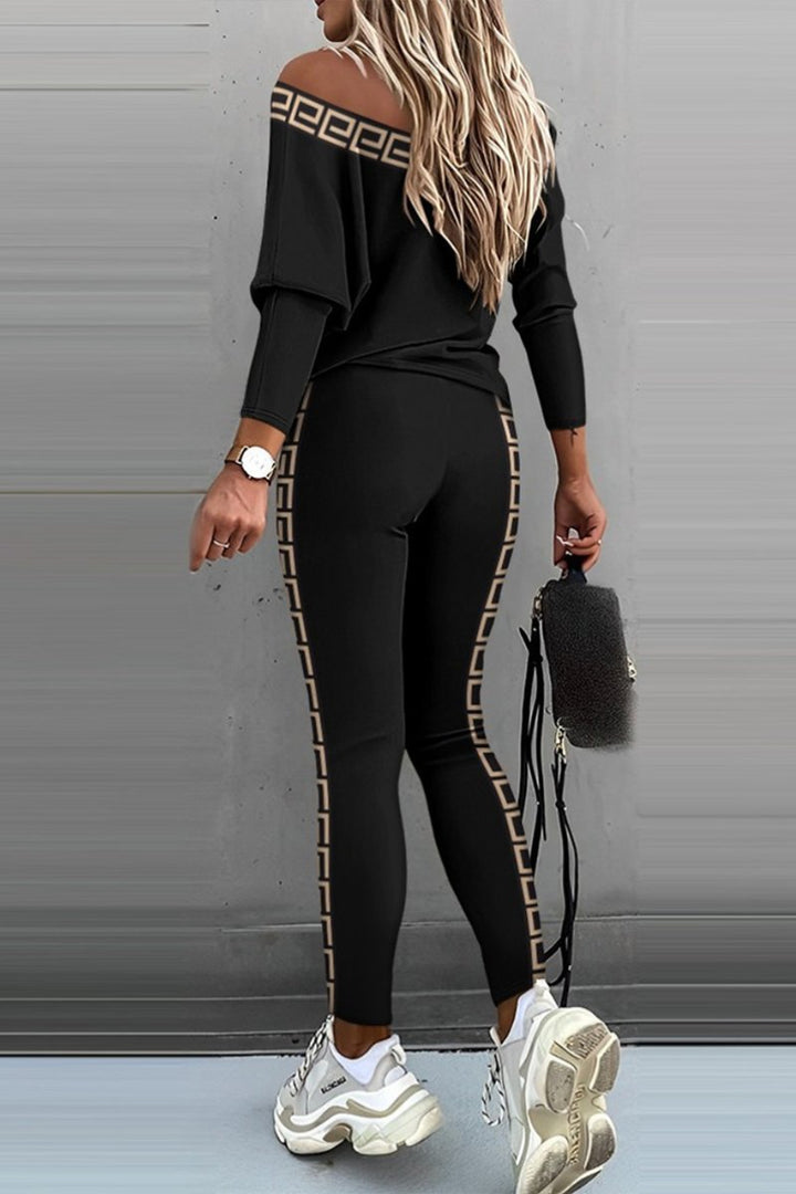 Conjunto de Blusa de Manga Longa e Calças com Blocos de Cor