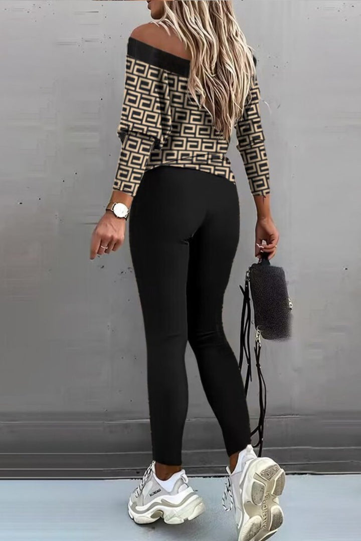 Conjunto de Blusa de Manga Longa e Calças com Blocos de Cor