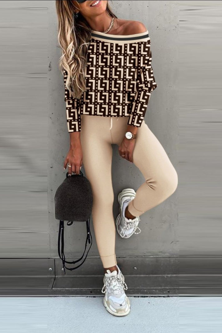 Conjunto de Blusa de Manga Longa e Calças com Blocos de Cor