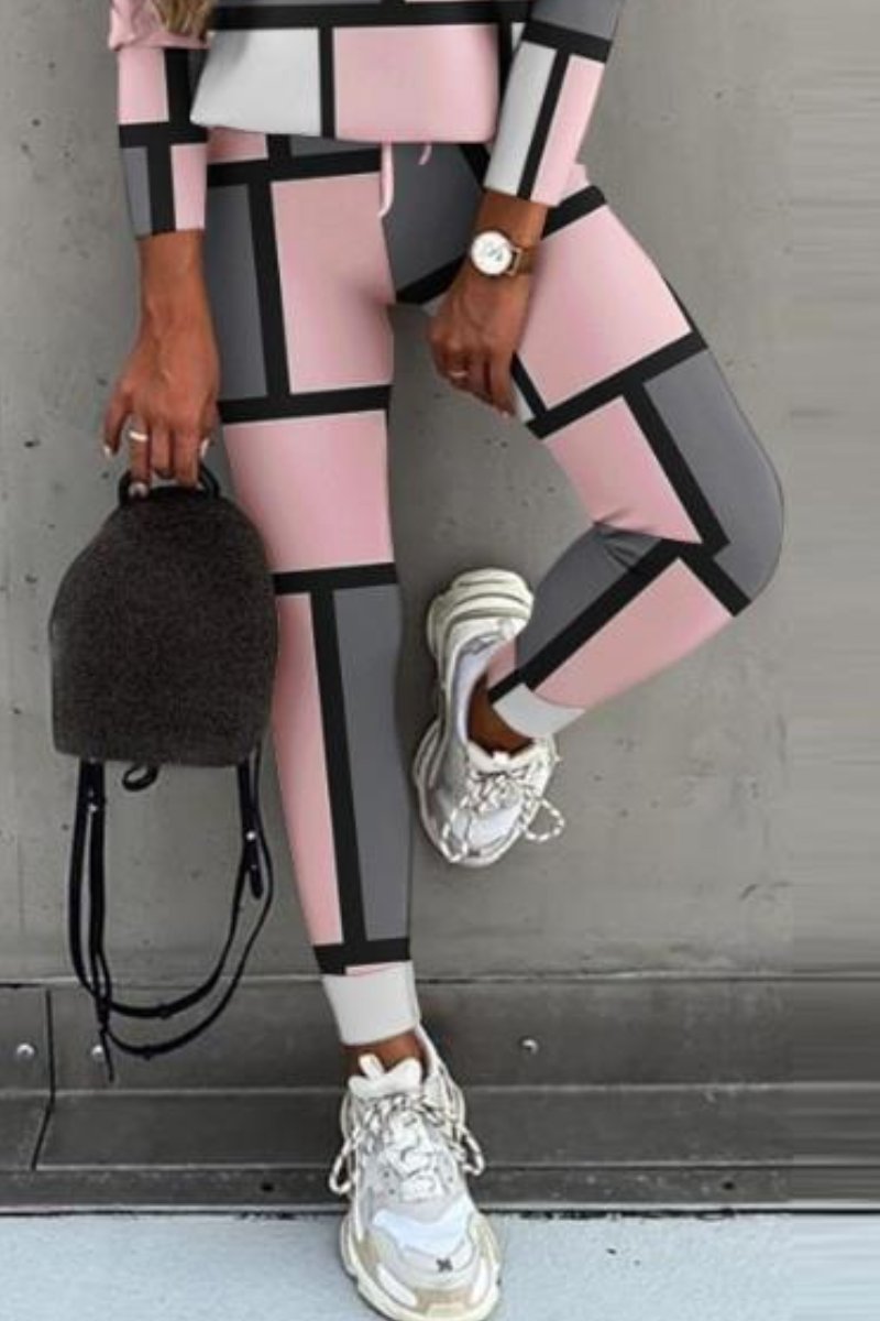 Conjunto de Blusa de Manga Longa e Calças com Blocos de Cor Casual - 4