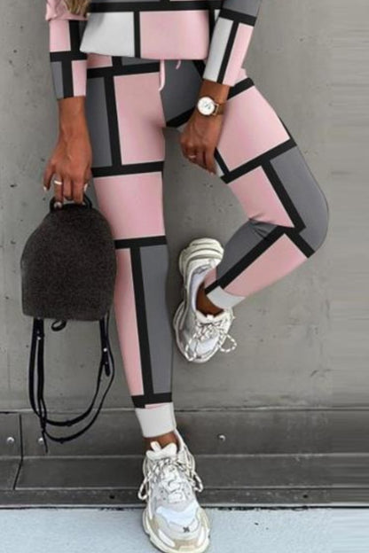 Conjunto de Blusa de Manga Longa e Calças com Blocos de Cor Casual - 4