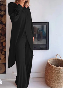 Conjunto de Cardigã Longo com Gola Redonda e Calças