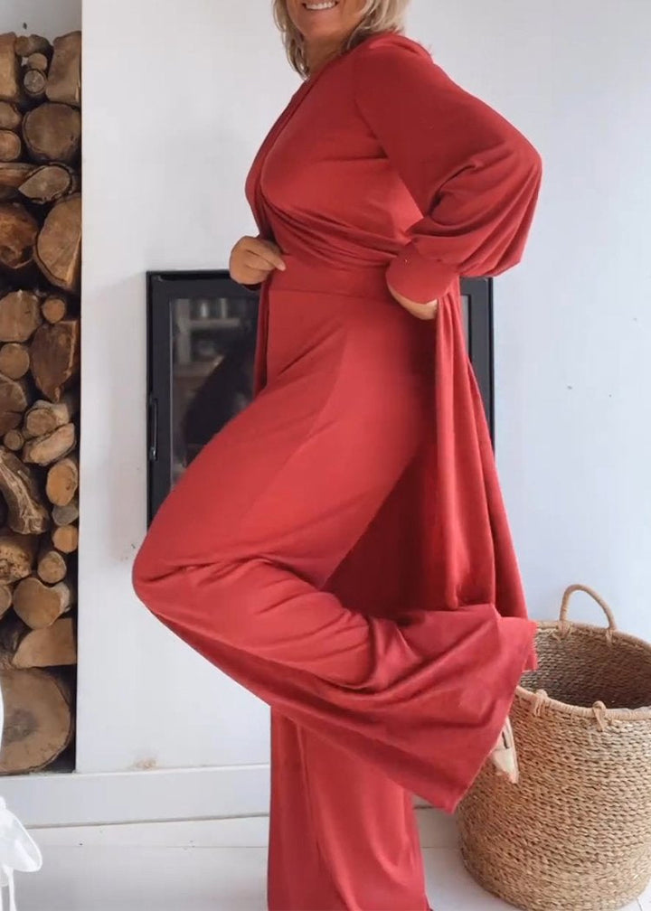 Conjunto de Cardigã Longo com Gola Redonda e Calças