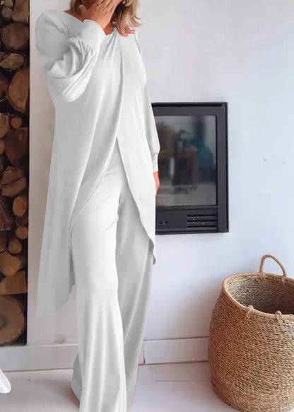Conjunto de Cardigã Longo com Gola Redonda e Calças