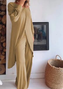 Conjunto de Cardigã Longo com Gola Redonda e Calças