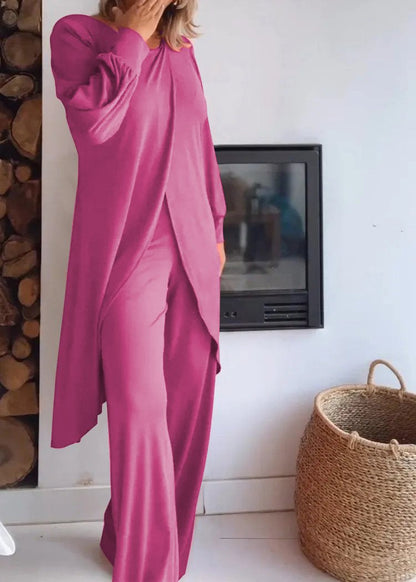 Conjunto de Cardigã Longo com Gola Redonda e Calças