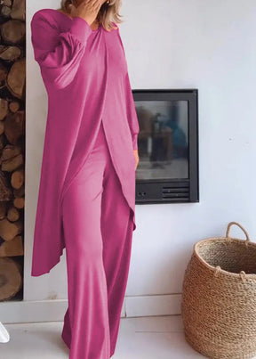 Conjunto de Cardigã Longo com Gola Redonda e Calças