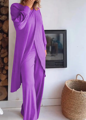 Conjunto de Cardigã Longo com Gola Redonda e Calças