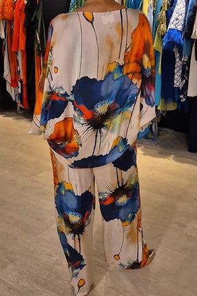Conjunto de Cetim Estampado com Gola Redonda Casual
