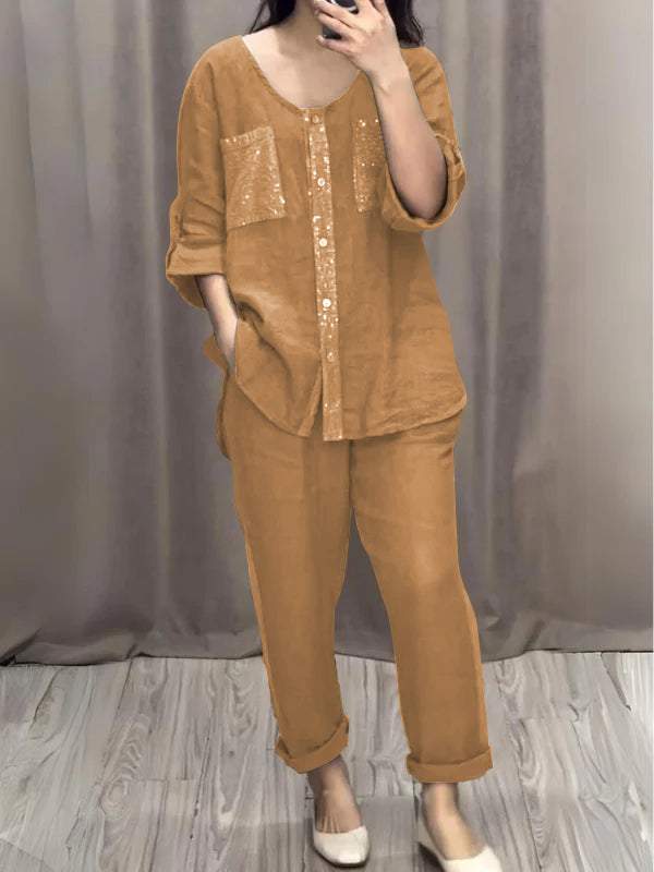 Conjunto de Duas Peças de Algodão e Linho Aurora