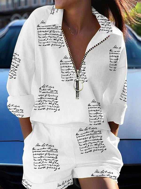 Conjunto de Duas Peças com Blusa de Manga Longa com Zíper e Shorts