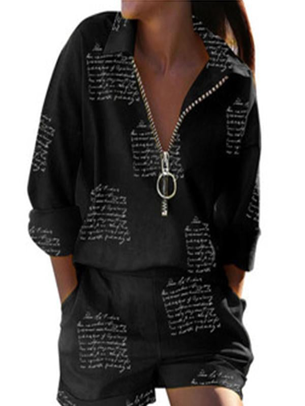 Conjunto de Duas Peças com Blusa de Manga Longa com Zíper e Shorts