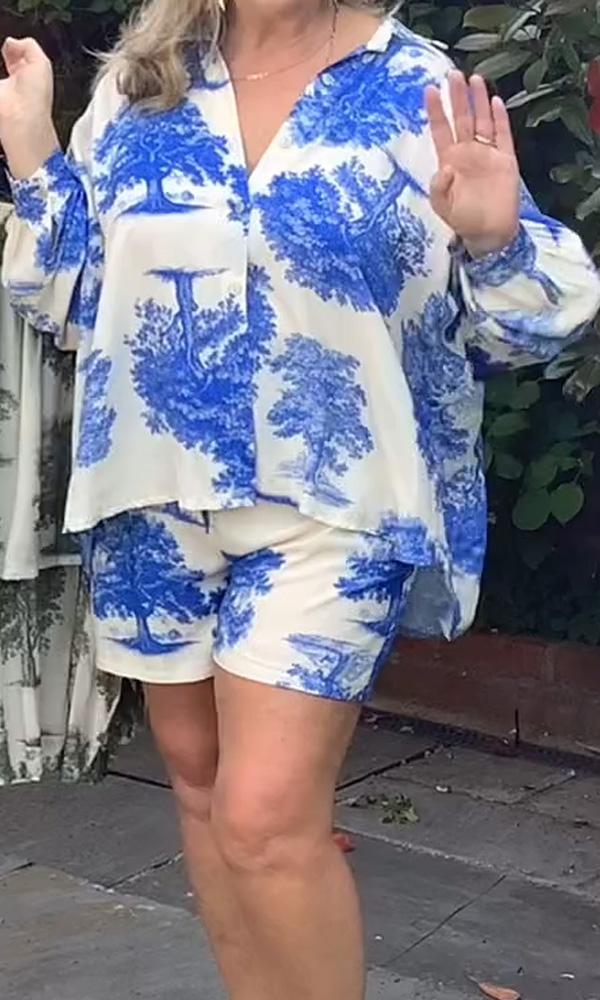 Conjunto de Duas Peças com Camisa Estampada e Shorts Casuais