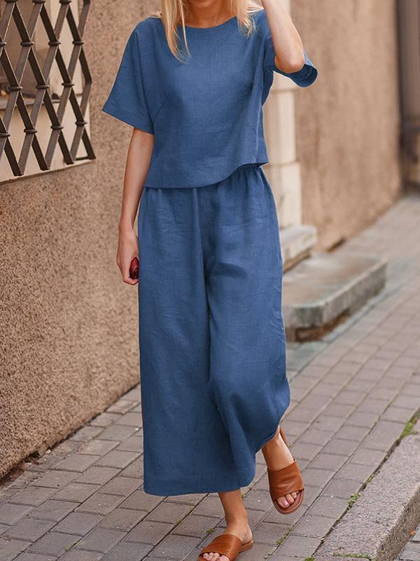 Conjunto de Duas Peças com Camisa Solta de Cor Sólida e Calças