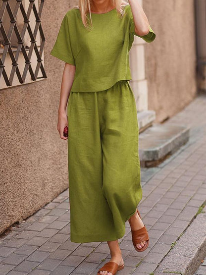Conjunto de Duas Peças com Camisa Solta de Cor Sólida e Calças