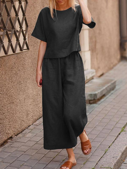 Conjunto de Duas Peças com Camisa Solta de Cor Sólida e Calças