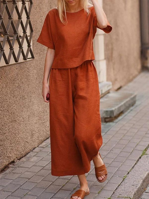 Conjunto de Duas Peças com Camisa Solta de Cor Sólida e Calças