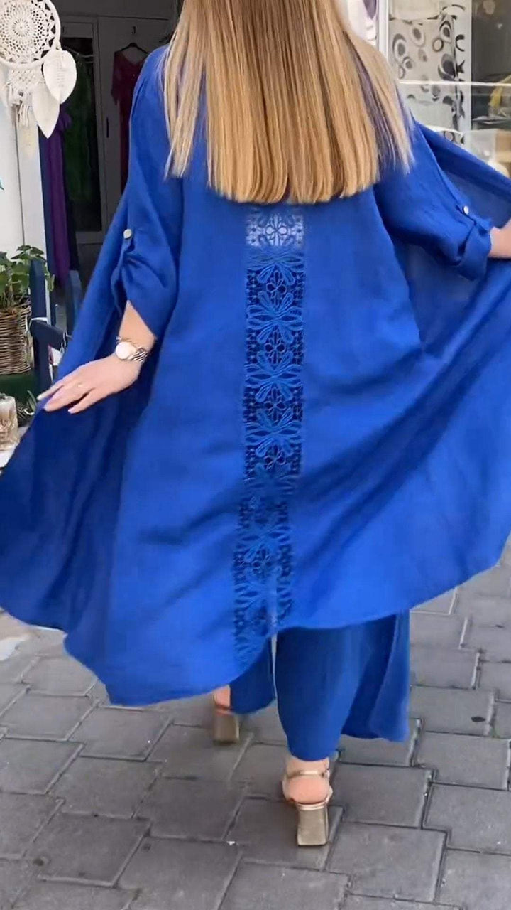 Conjunto de Duas Peças com Cardigã Longo com Costura Vazada