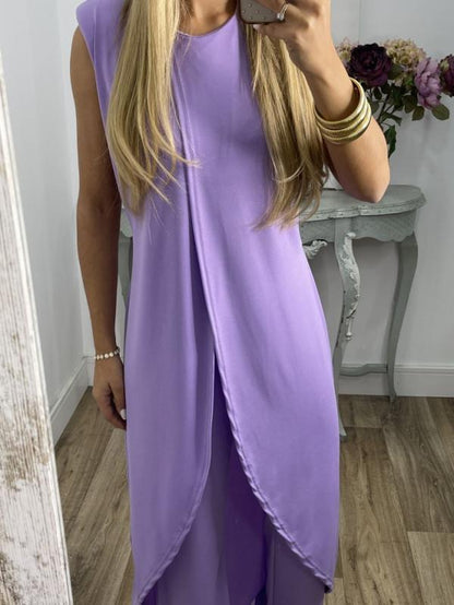 Conjunto de Duas Peças com Top com Fenda e Calças Casuais - 3