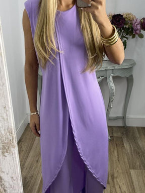 Conjunto de Duas Peças com Top com Fenda e Calças Casuais