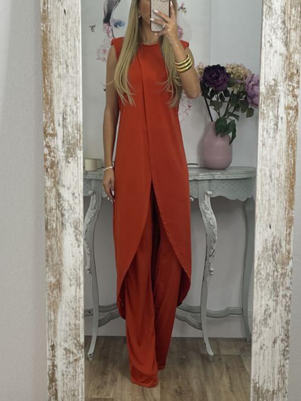 Conjunto de Duas Peças com Top com Fenda e Calças Casuais - 10