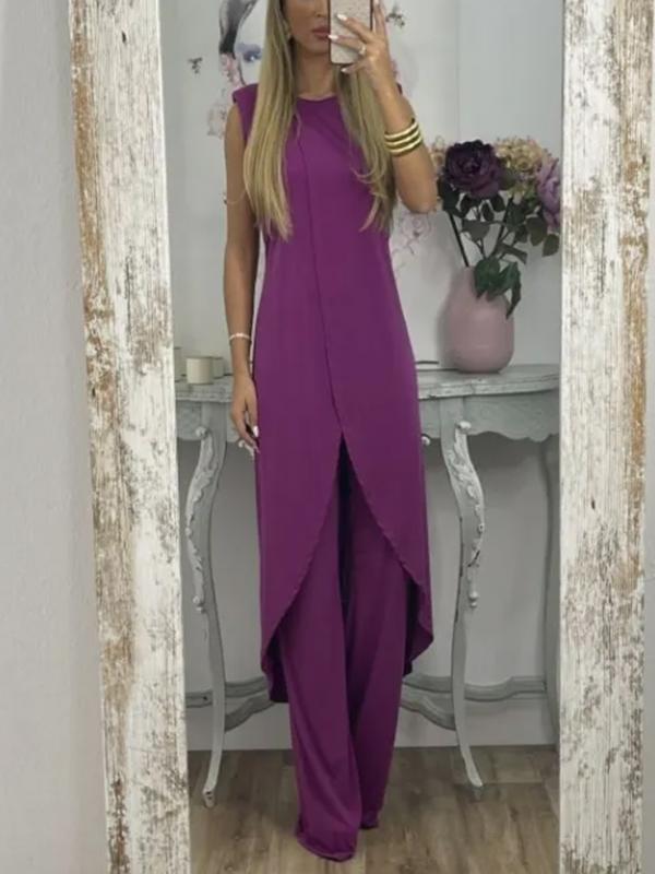Conjunto de Duas Peças com Top com Fenda e Calças Casuais - 9