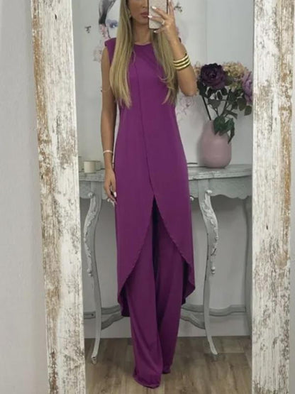 Conjunto de Duas Peças com Top com Fenda e Calças Casuais - 9