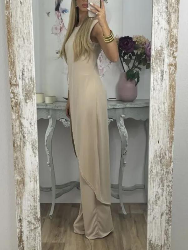 Conjunto de Duas Peças com Top com Fenda e Calças Casuais