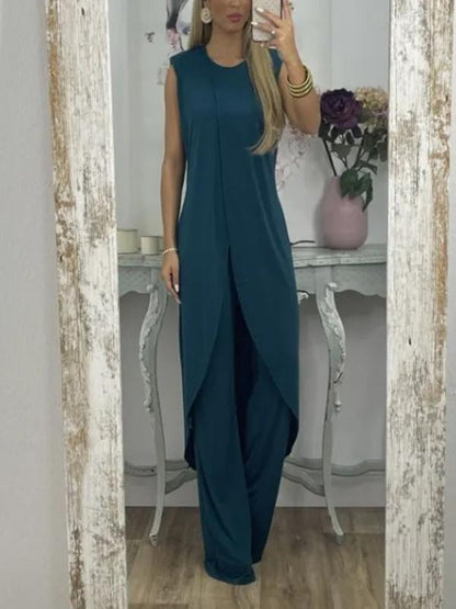 Conjunto de Duas Peças com Top com Fenda e Calças Casuais - 14