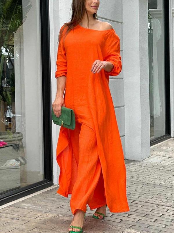 Conjunto de Duas Peças Feminino de Cor Sólida