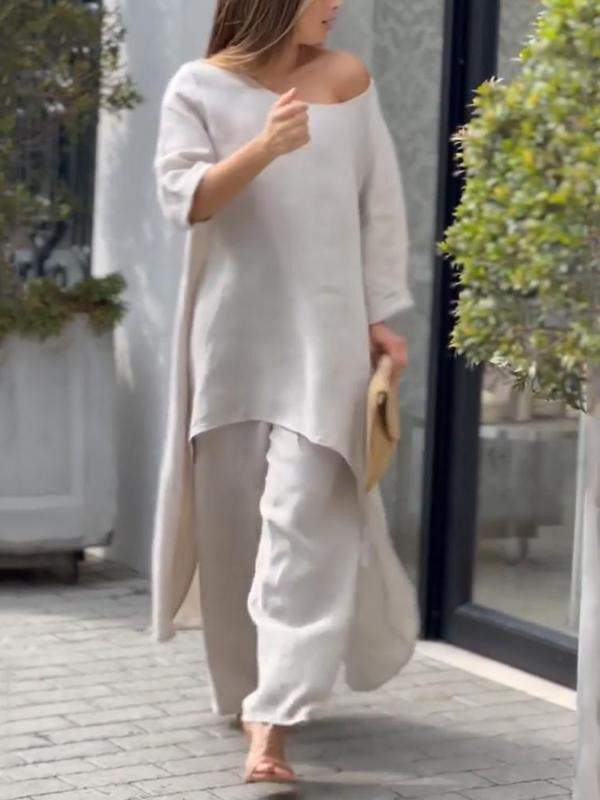 Conjunto de Duas Peças Feminino de Cor Sólida