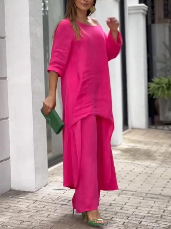 Conjunto de Duas Peças Feminino de Cor Sólida - 8