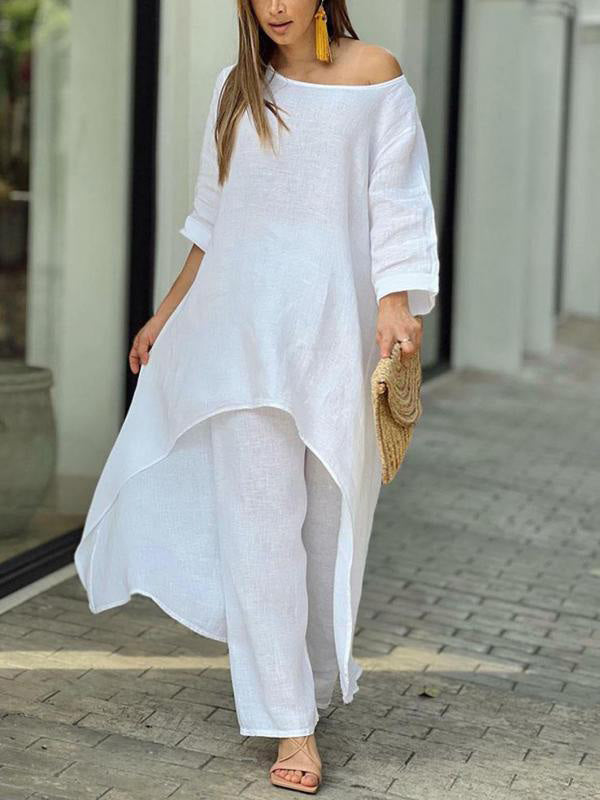 Conjunto de Duas Peças Feminino de Cor Sólida