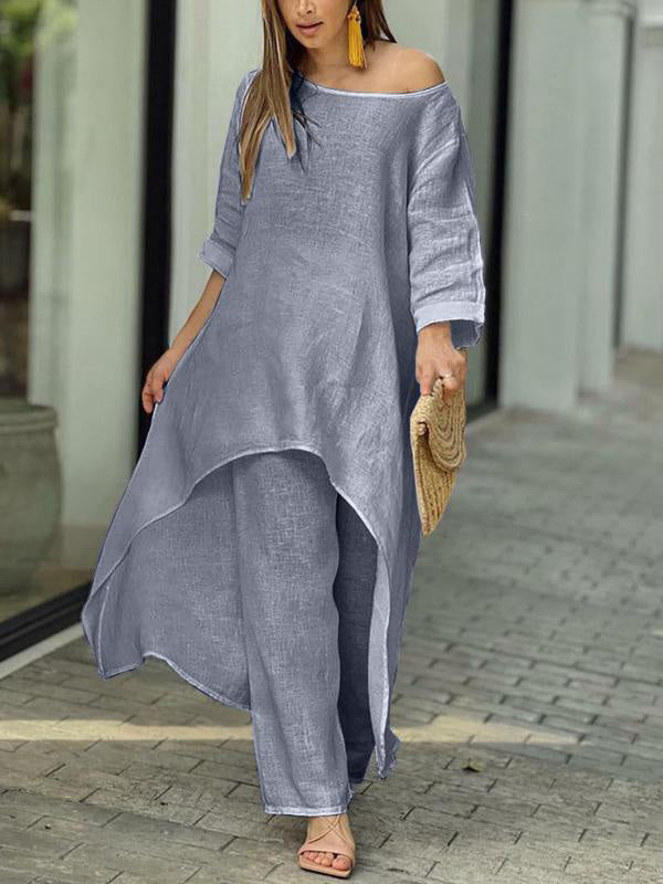 Conjunto de Duas Peças Feminino de Cor Sólida