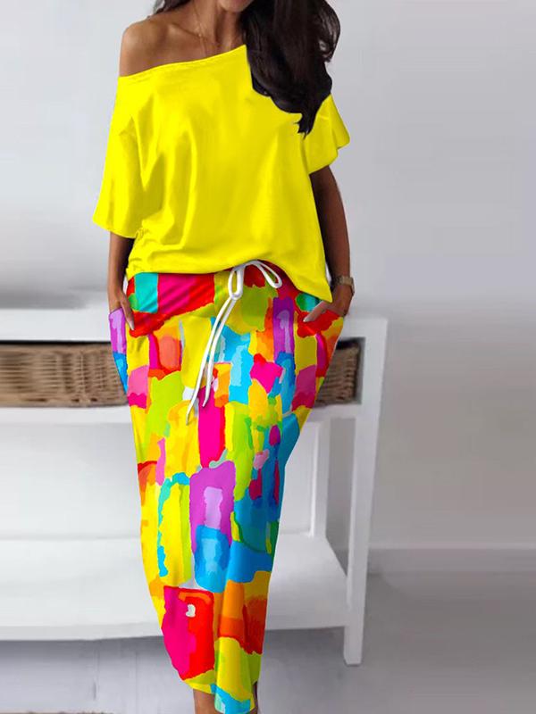 Conjunto de Saia Casual e Estampada com Decote Ombro a Ombro