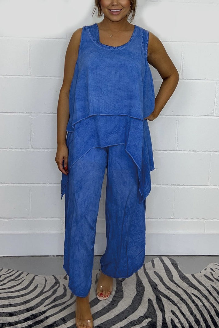 Conjunto de Top Solto sem Mangas e Calças Casuais