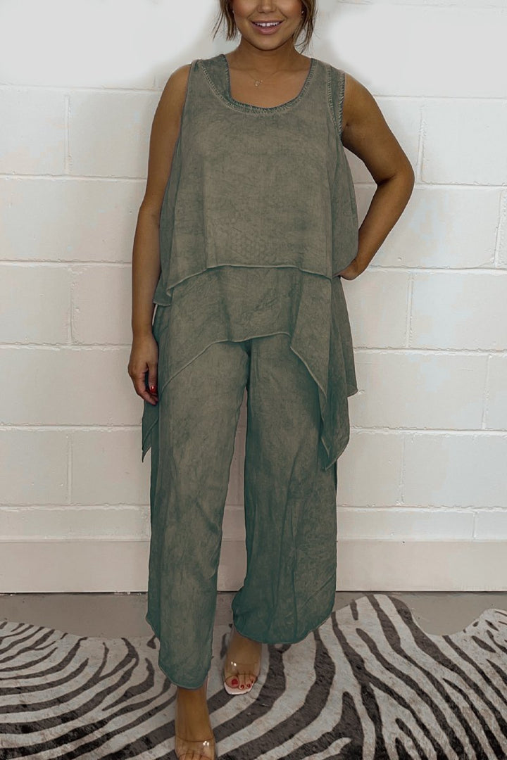 Conjunto de Top Solto sem Mangas e Calças Casuais