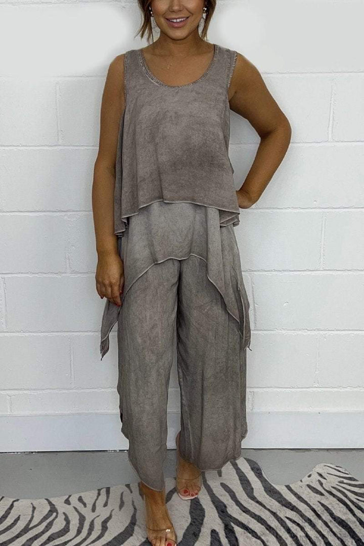 Conjunto de Top Solto sem Mangas e Calças Casuais