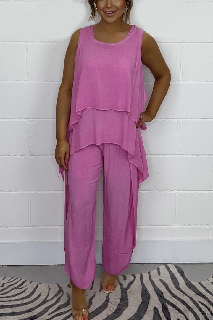 Conjunto de Top Solto sem Mangas e Calças Casuais