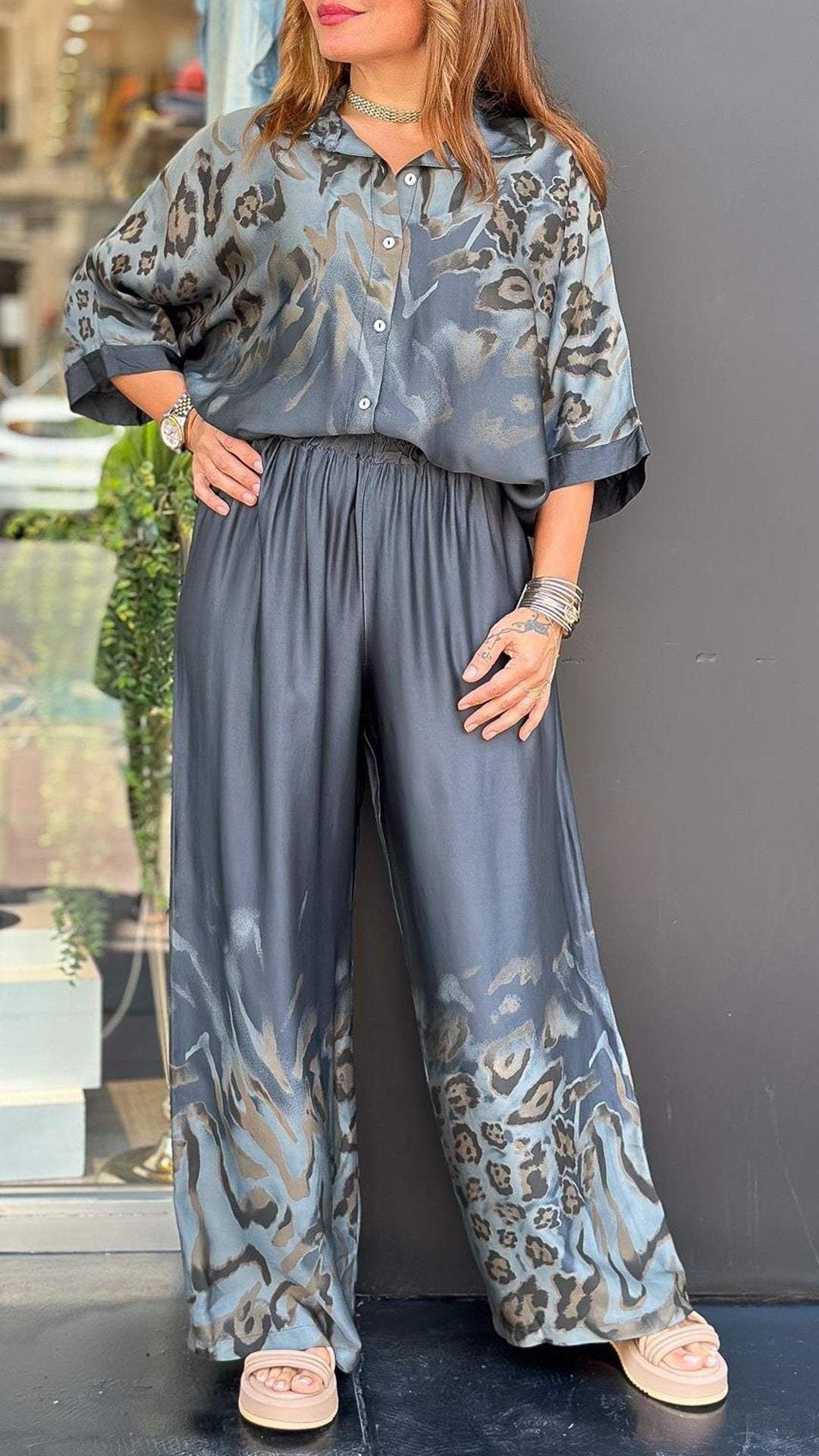 Conjunto Feminino Casual com Lapela e Estampa de Leopardo Gradiente - 6