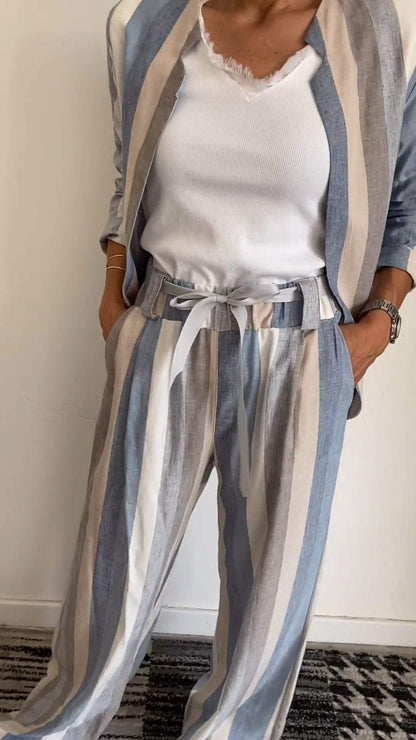 Conjunto Feminino Casual Confortável Listrado com Gola Redonda - 4